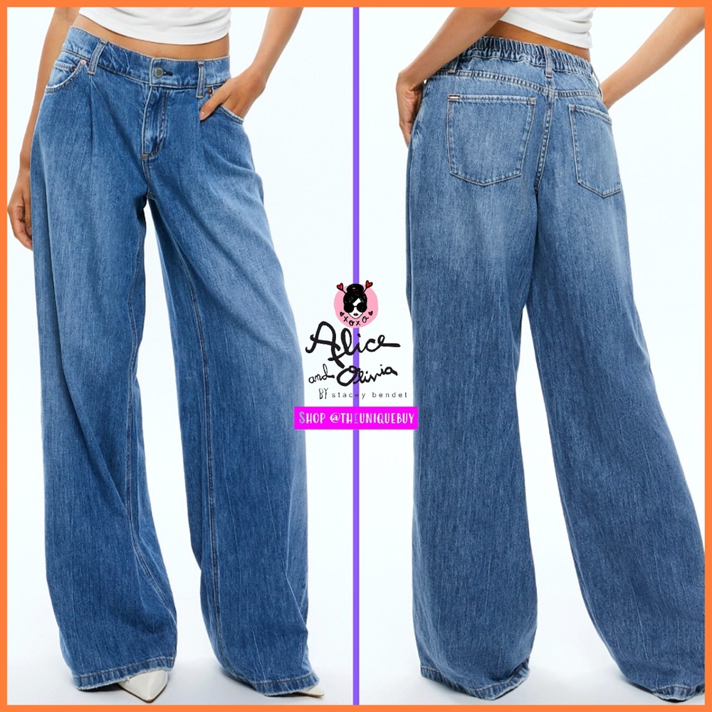 Alice + Olivia Jojo Low Rise Elastic Waist Baggy Wide Leg Jeans